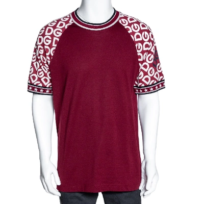 Pre-owned Dolce & Gabbana Bordeaux Dg Mania Print Cotton Jersey Crew Neck T Shirt S In Burgundy