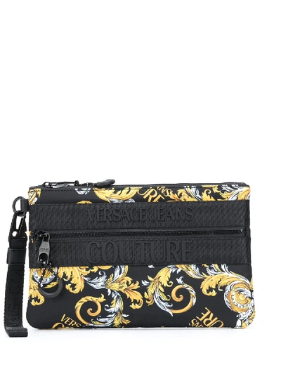 Shop Versace Jeans Couture Baroque-pattern Print Clutch Bag In Black