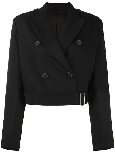 Shop Helmut Lang Double-breasted Cropped Wool Jacket In Black