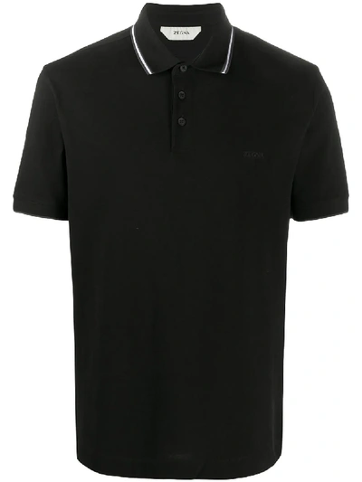 Shop Ermenegildo Zegna Contrast-stripe Polo Shirt In Black