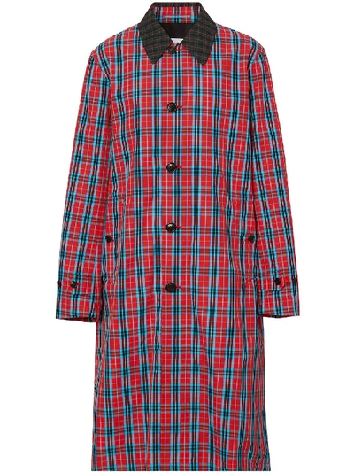 Shop Burberry Checked Twill Car Coat In Red