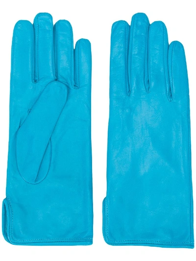 Shop Msgm Leather Driving Gloves In Blue