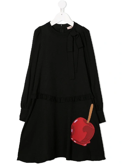 Shop N°21 Logo Cherry Embroidered Dress In Black