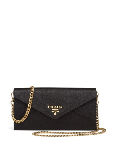 Shop Prada Rectangular Logo Clutch Bag In Black
