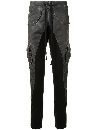 Shop Greg Lauren Tapered Cargo Trousers In Black