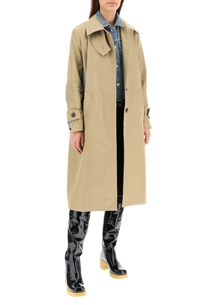 Shop Sacai Bi-material Trench Coat In Brown,blue