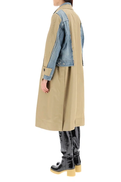 Shop Sacai Bi-material Trench Coat In Brown,blue