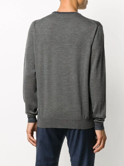 Shop Etro Long Sleeve Contrast-embroidered Logo Jumper In Grey