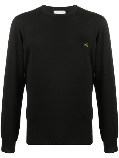 Shop Etro Contrast-embroidered Logo Sweater In Black