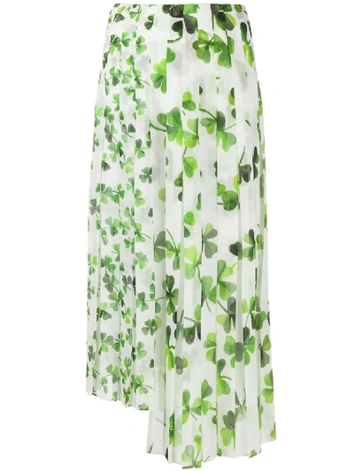 Shop Loewe Shamrock-print Pleated Skirt In White