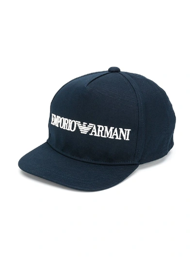 Shop Emporio Armani Teen Logo Embroidered Baseball Cap In Blue