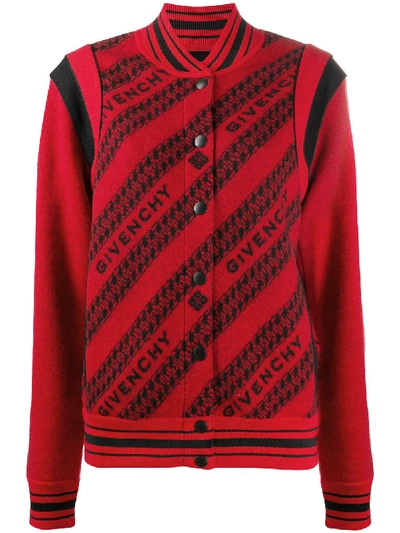 Shop Givenchy Logo-print Wool Bomber Jacket In Red