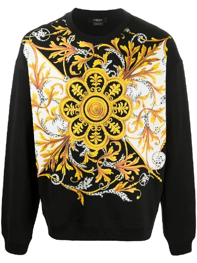 Shop Versace Barocco Acanthus-print Sweatshirt In Black