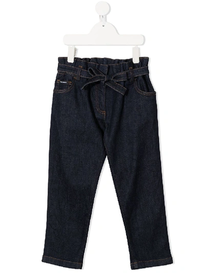 Shop Dolce & Gabbana Tie-waist Straight-leg Jeans In Blue