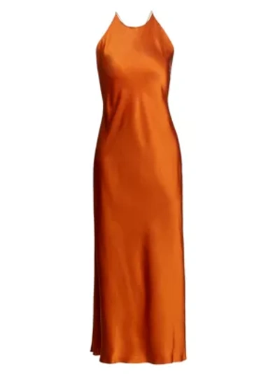 Shop Rosetta Getty Women's Cross-back Strap Satin Slip Dress In Terracotta