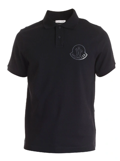 Shop Moncler Polo Shirt With Tone-on-tone Logo In Black