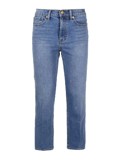 Shop Tory Burch Japanese Denim Cropped Bootcut Jeans In Light Blue