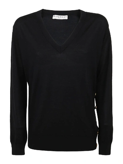 Shop Givenchy Golden Button Wool Blend Sweater In Black
