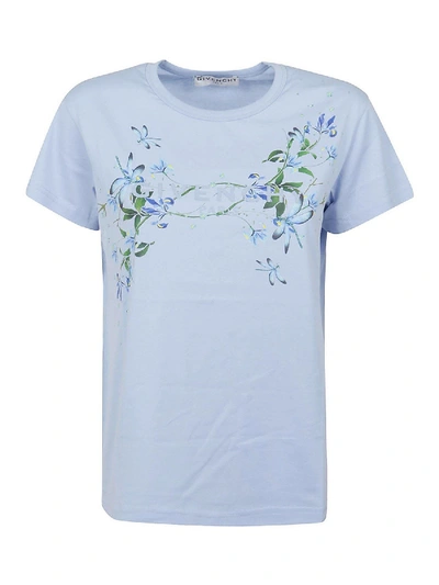 Shop Givenchy Logo Print Cotton T-shirt In Light Blue