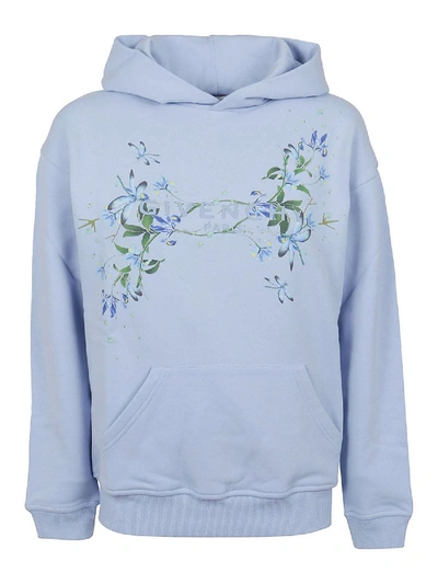 Shop Givenchy Logo Print Cotton Hoodie In Light Blue