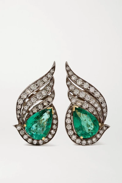 Shop Amrapali Sterling Silver And 18-karat Gold, Emerald And Diamond Earrings