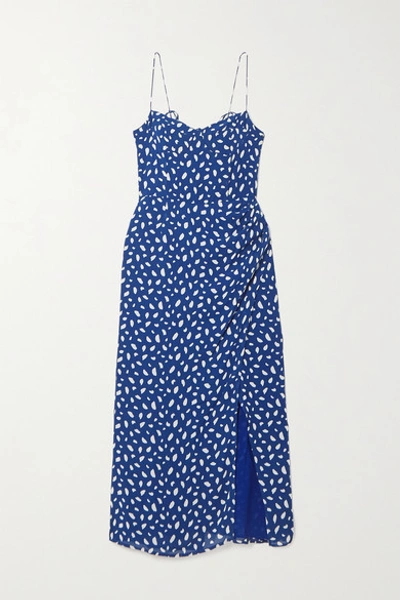 Shop Reformation Kourtney Printed Georgette Midi Dress In Blue