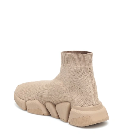 Balenciaga Speed 2.0 Recycled Knit Sneakers With Bicolor Sole In Beige