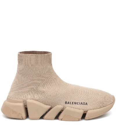 Balenciaga Speed 2.0 Recycled Knit Sneakers With Bicolor Sole In Beige
