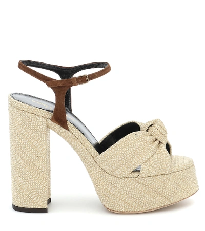 Shop Saint Laurent Bianca Raffia Platform Sandals In Beige