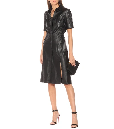 Shop Altuzarra Nori Leather Shirt Dress In Black