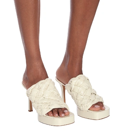 Shop Bottega Veneta Board Leather Sandals In White