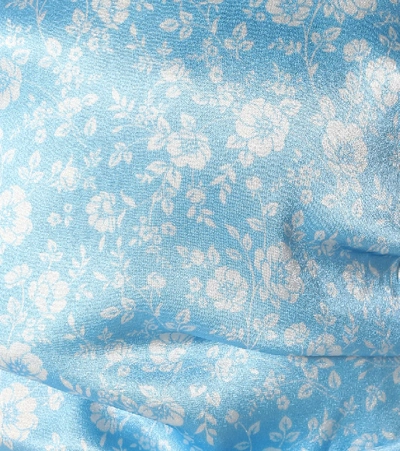 Shop Ganni Floral Stretch-silk Satin Top In Blue