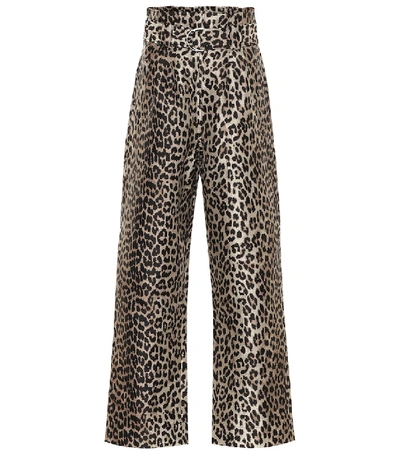 Shop Ganni Leopard Jacquard Paperbag Pants In Brown