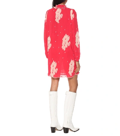 Shop Ganni Floral Georgette Minidress In Red