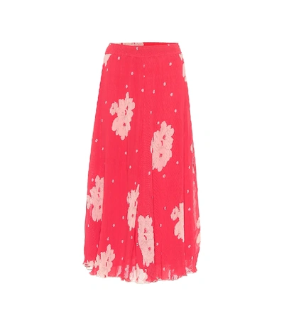 Shop Ganni Floral Georgette Midi Skirt In Red