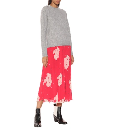 Shop Ganni Floral Georgette Midi Skirt In Red