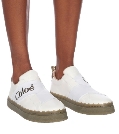Shop Chloé Lauren Leather Sneakers In White