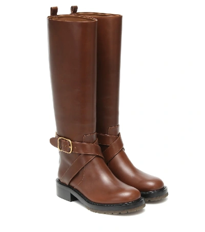 Shop Chloé Leather Knee-high Boots In Brown