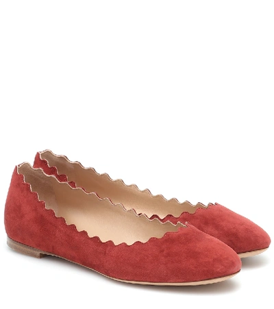 Shop Chloé Lauren Suede Ballet Flats In Red