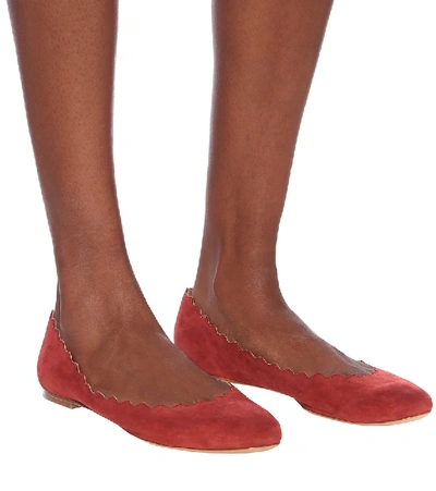 Shop Chloé Lauren Suede Ballet Flats In Red