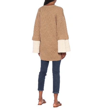 Shop See By Chloé Ribbed-knit Wool-blend Cardigan In Beige