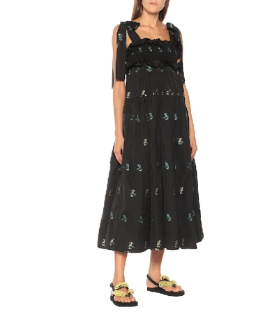Shop Cecilie Bahnsen Mika Smocked Taffeta Midi Dress In Black