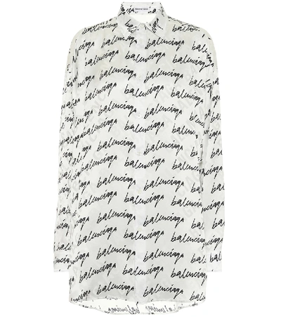 Shop Balenciaga Logo Jacquard Silk Shirt In White
