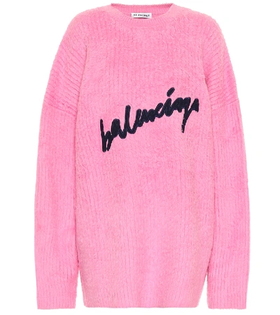 Shop Balenciaga Logo Cotton-blend Sweater In Pink