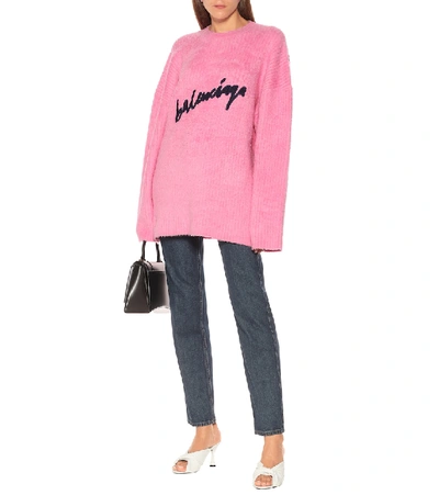 Shop Balenciaga Logo Cotton-blend Sweater In Pink