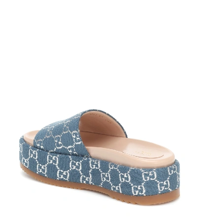 Shop Gucci Gg Lamé Jacquard Slides In Blue