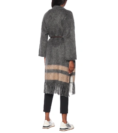 Shop Brunello Cucinelli Fringed Wool-blend Coat In Grey