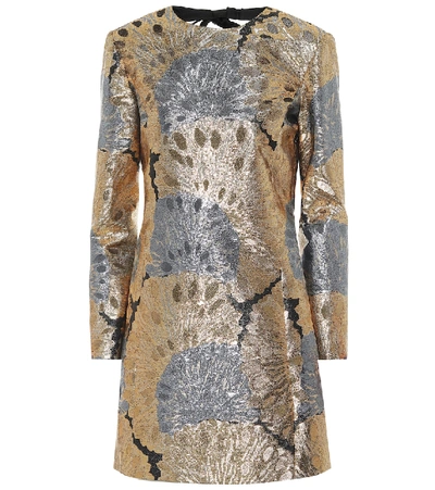 Shop Saint Laurent Brocade Minidress In Metallic