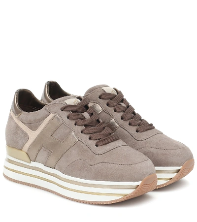 Shop Hogan Midi Leather Platform Sneakers In Pallude