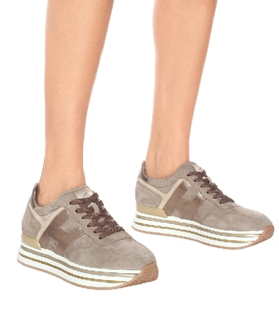 Shop Hogan Midi Leather Platform Sneakers In Pallude
